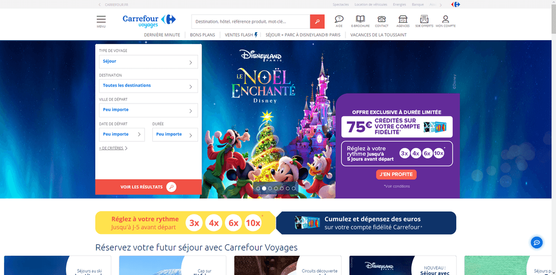 Page d'accueil de carrefour voyages